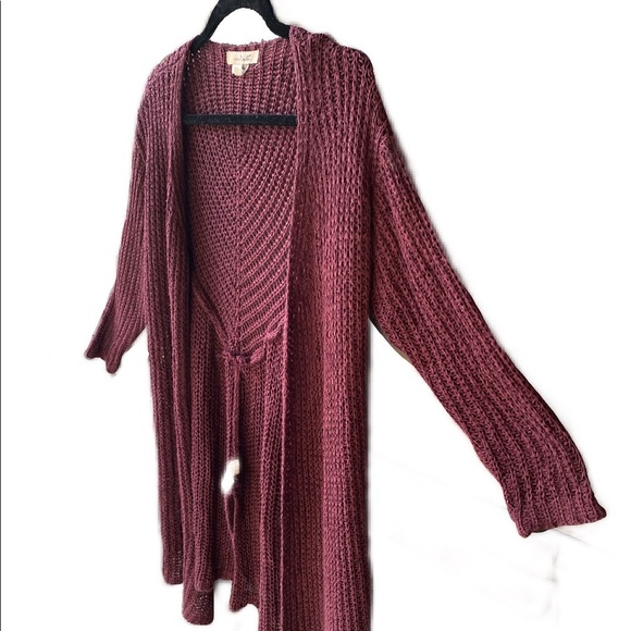 Boho Cardigan, Mulberry / Maroon, by Simply Noelle, lightweight knit, Size Large - Picture 4 of 4